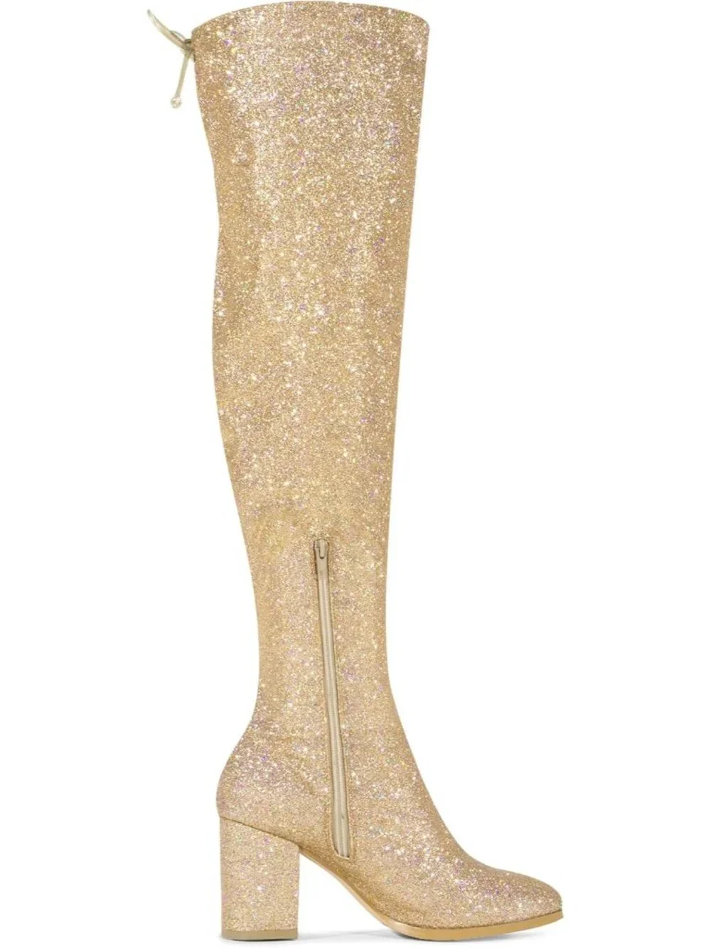 Women's Gold Round Toe Chunky Heel Lace Up Synthetic Over The Knee High Boots